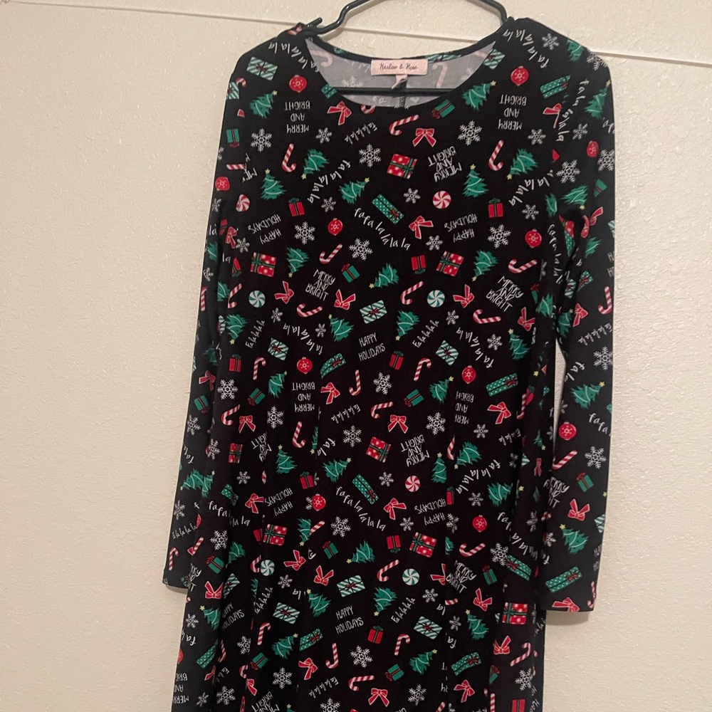 Christmas  Black Long Sleeve Dress